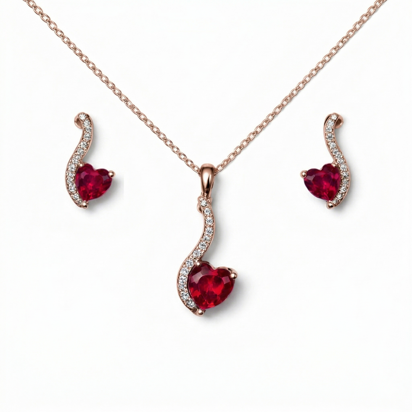 925 Silver Ruby Necklace with Earrings