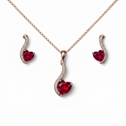 925 Silver Ruby Necklace with Earrings