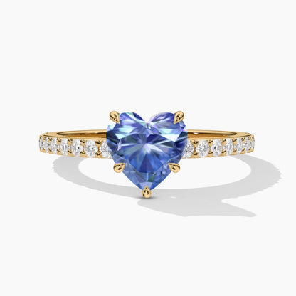 yellow gold plated blue heart ring