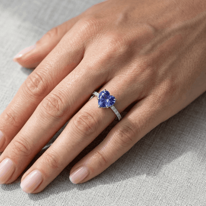blue diamond heart ring