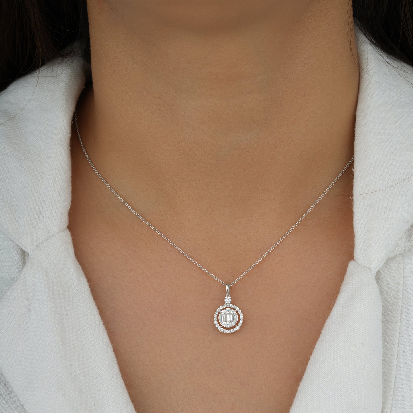White Gold Round Illusion Diamond Necklace