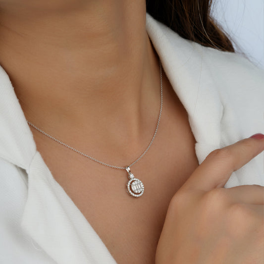 White Gold Round Illusion Diamond Necklace