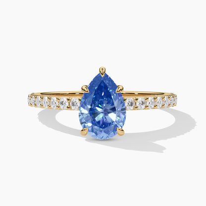 blue diamond pear stone ring