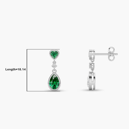 Green Diamond Silver Drop Earrings