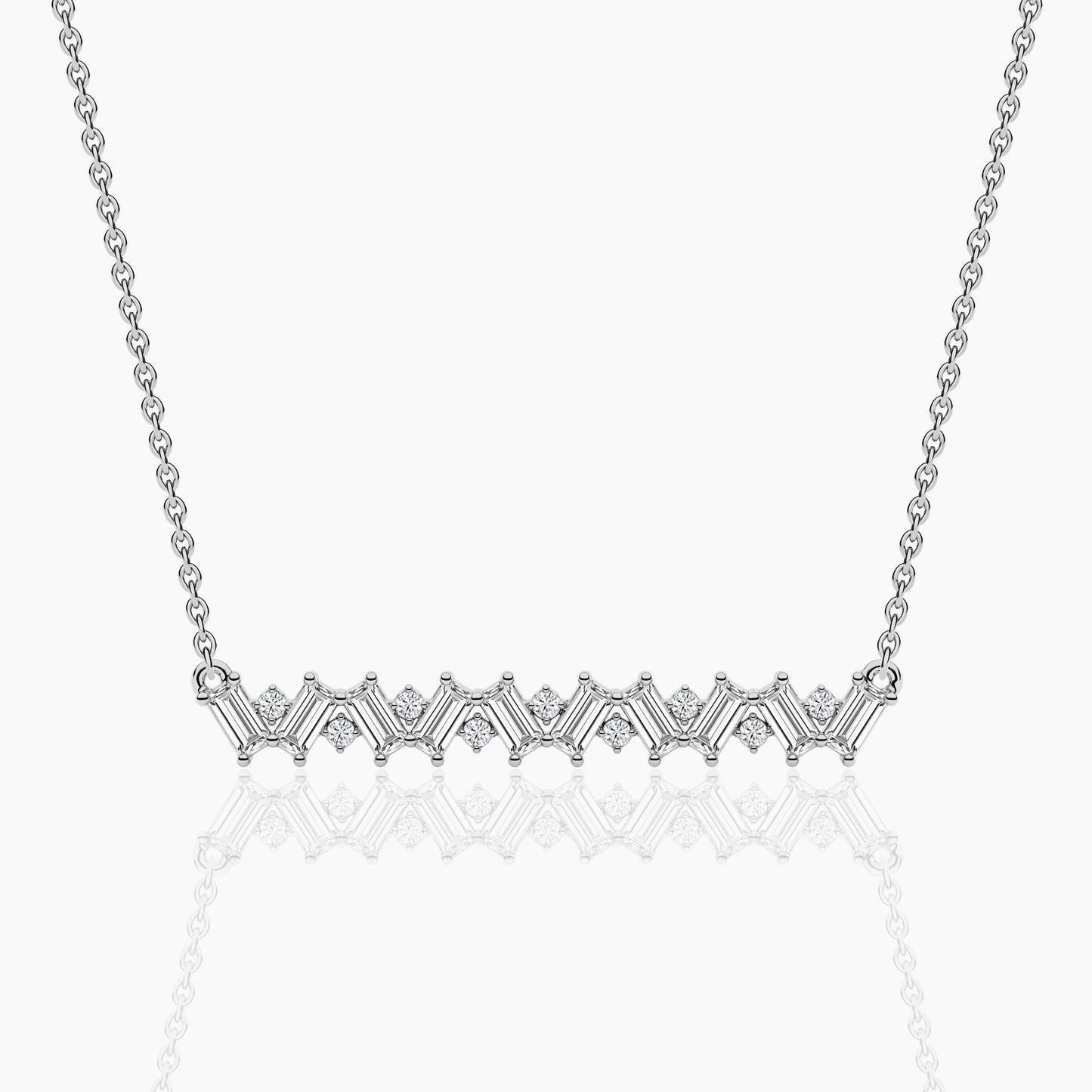 Silver necklace with a delicate chain on a white background