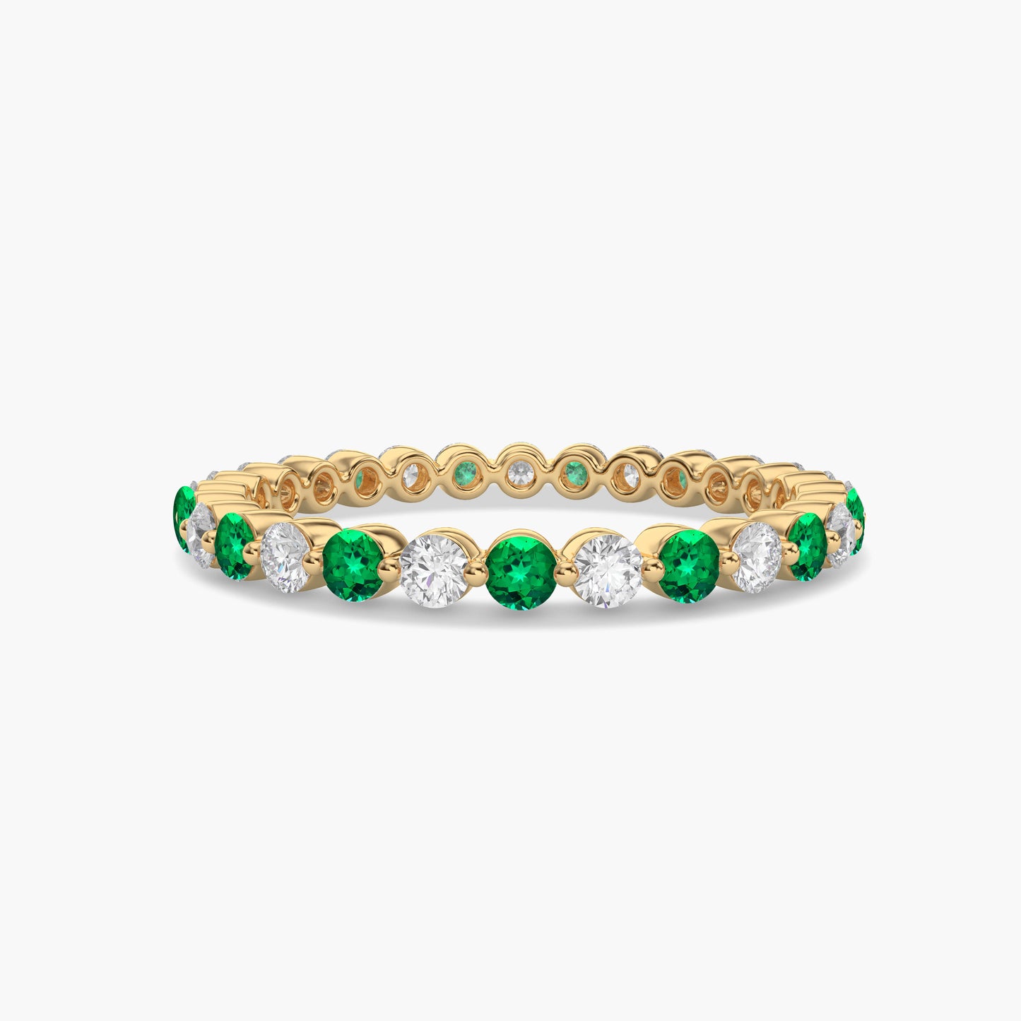 green diamond band silver ring