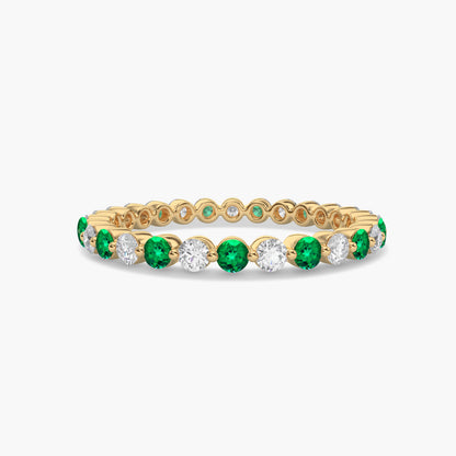 green diamond band silver ring