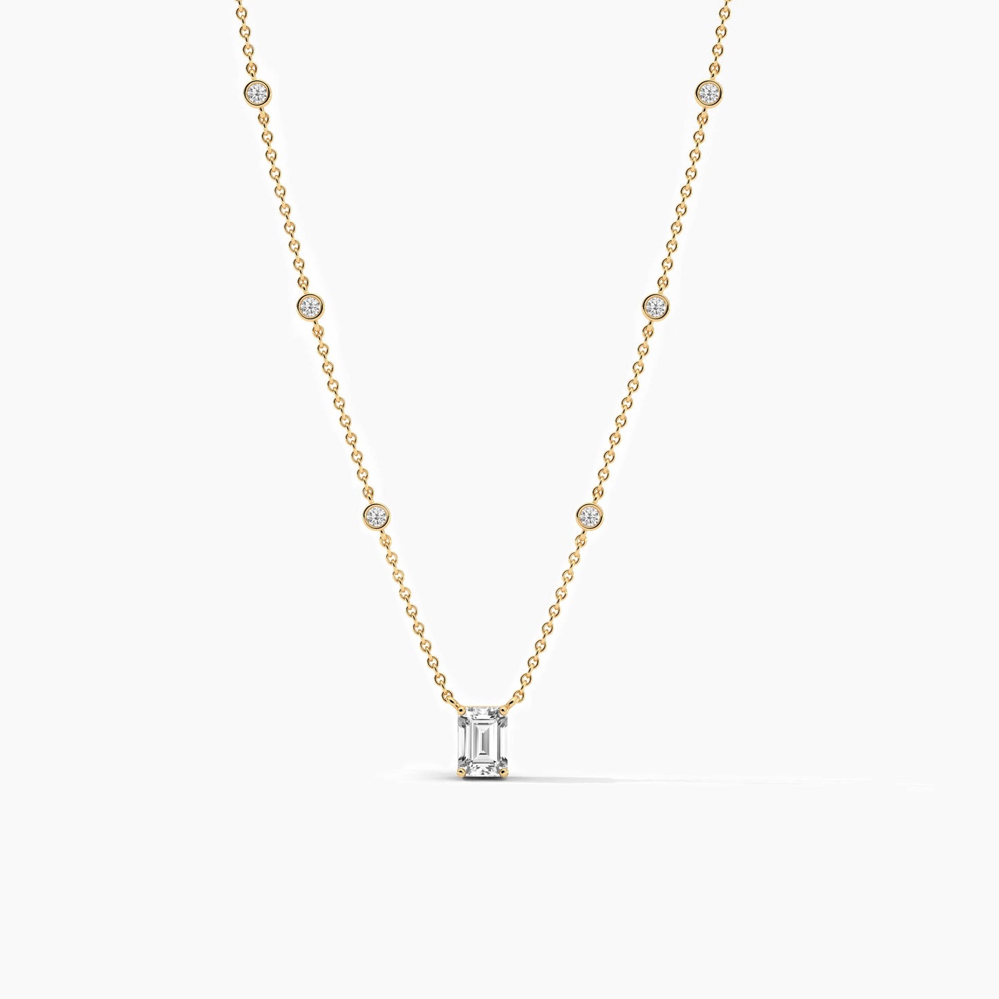 Emerald cut simple diamond necklace