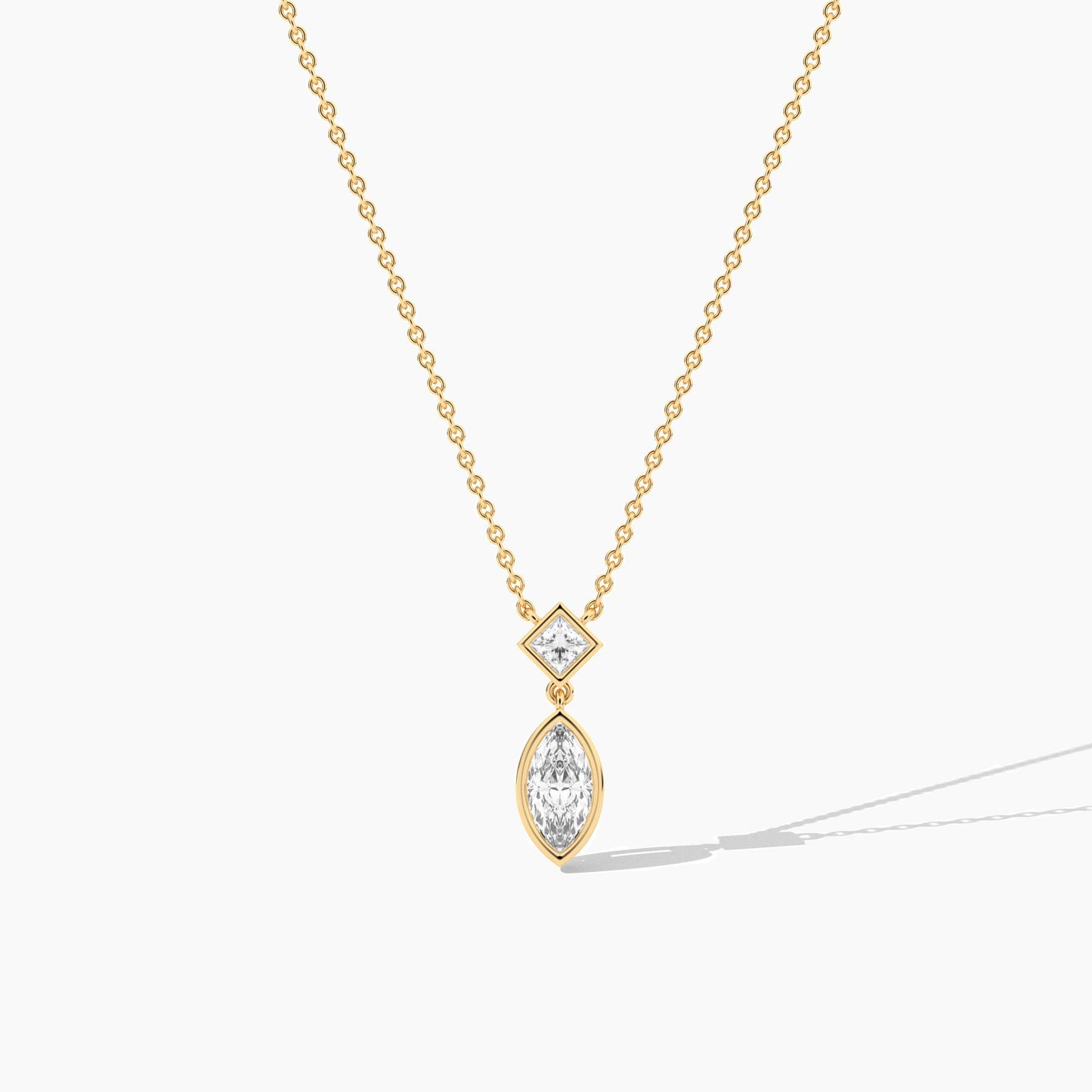 Gold plated necklace with a marquise-shaped diamond pendant 