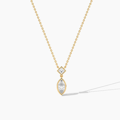 Gold plated necklace with a marquise-shaped diamond pendant 