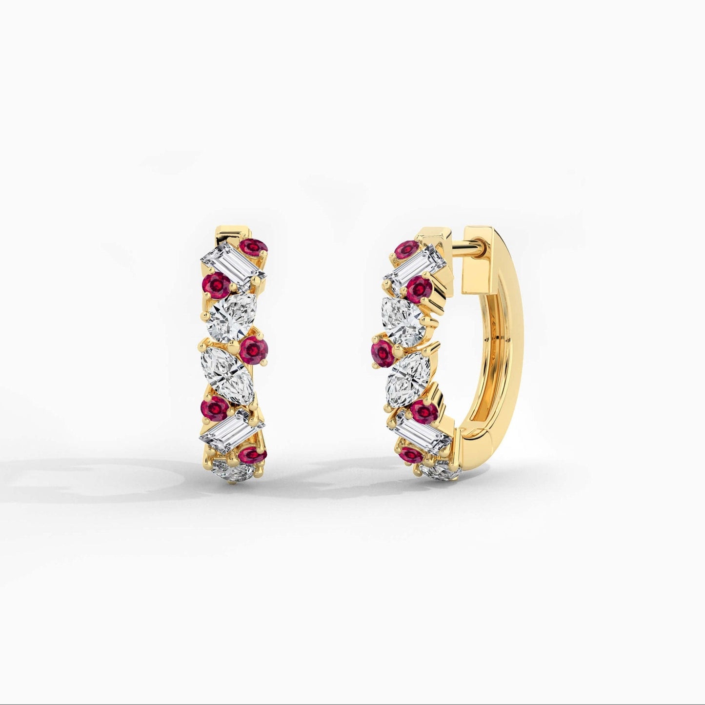 Ruby and Diamond Hoop Earrings