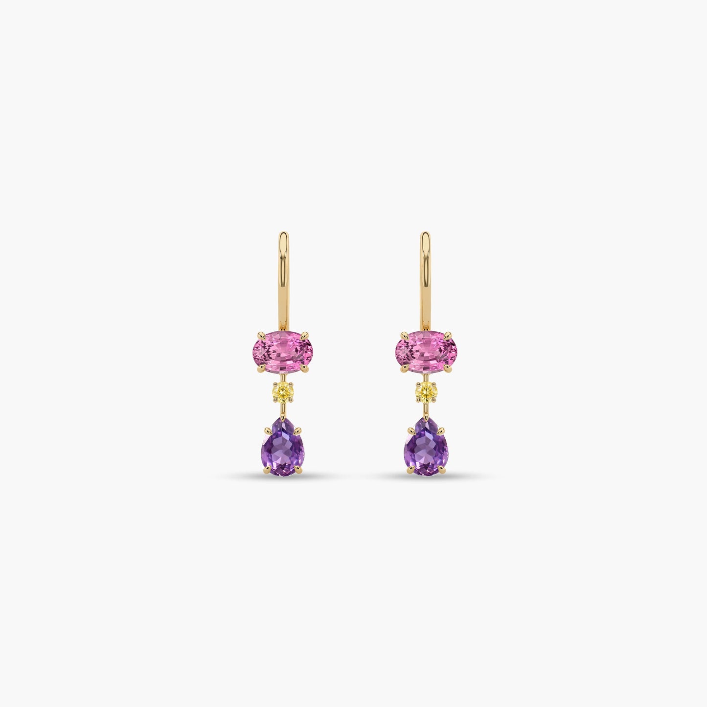 Purple pink and Yellow diamond earrings