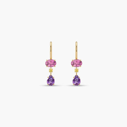 Purple pink and Yellow diamond earrings