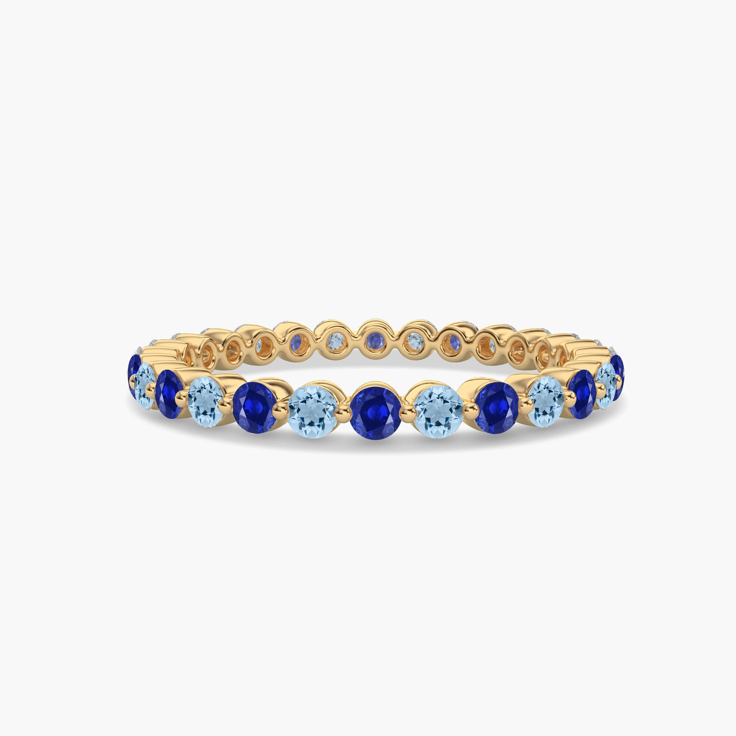 Blue sapphire and aquamarine diamond band