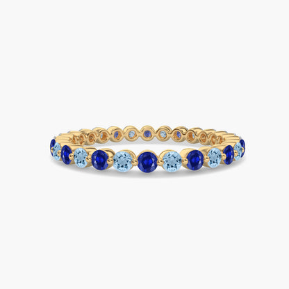Blue sapphire and aquamarine diamond band