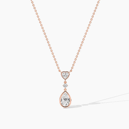 Rose gold necklace with heart and teardrop-shaped pendant 