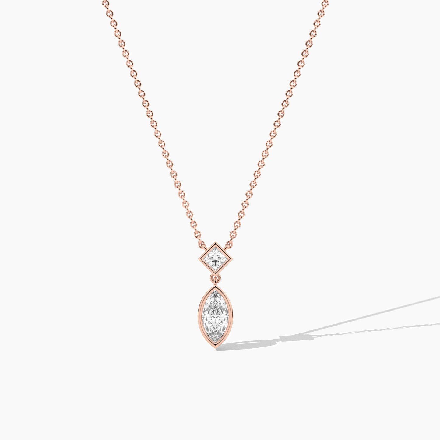 Rose gold plated necklace with a teardrop-shaped diamond pendant