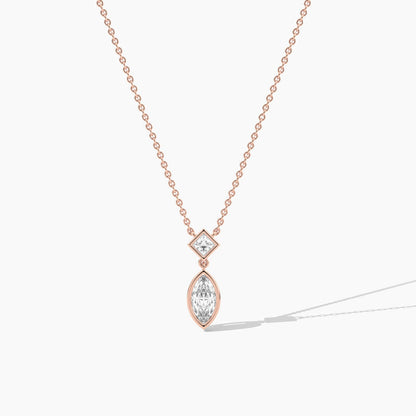 Rose gold plated necklace with a teardrop-shaped diamond pendant