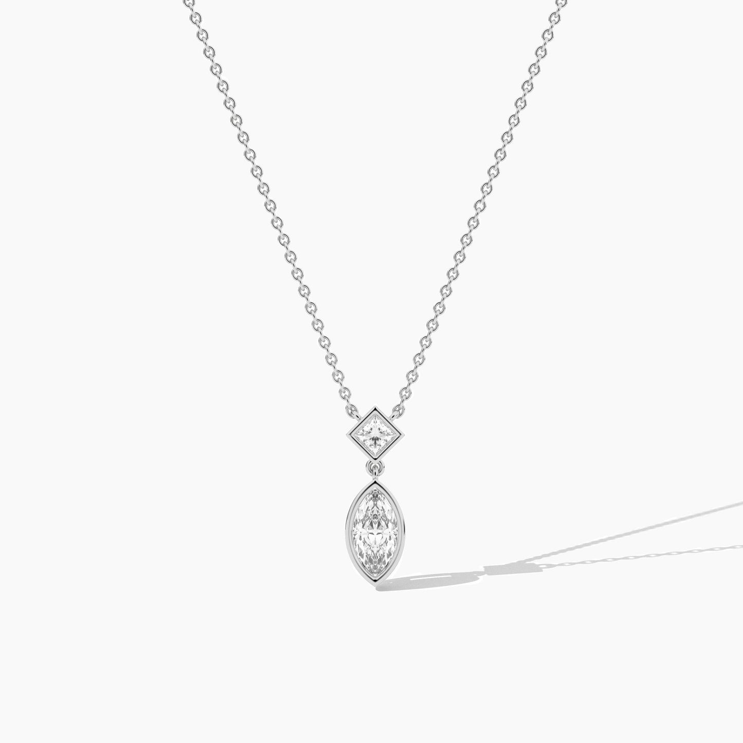 Silver necklace with a marquise-shaped pendant