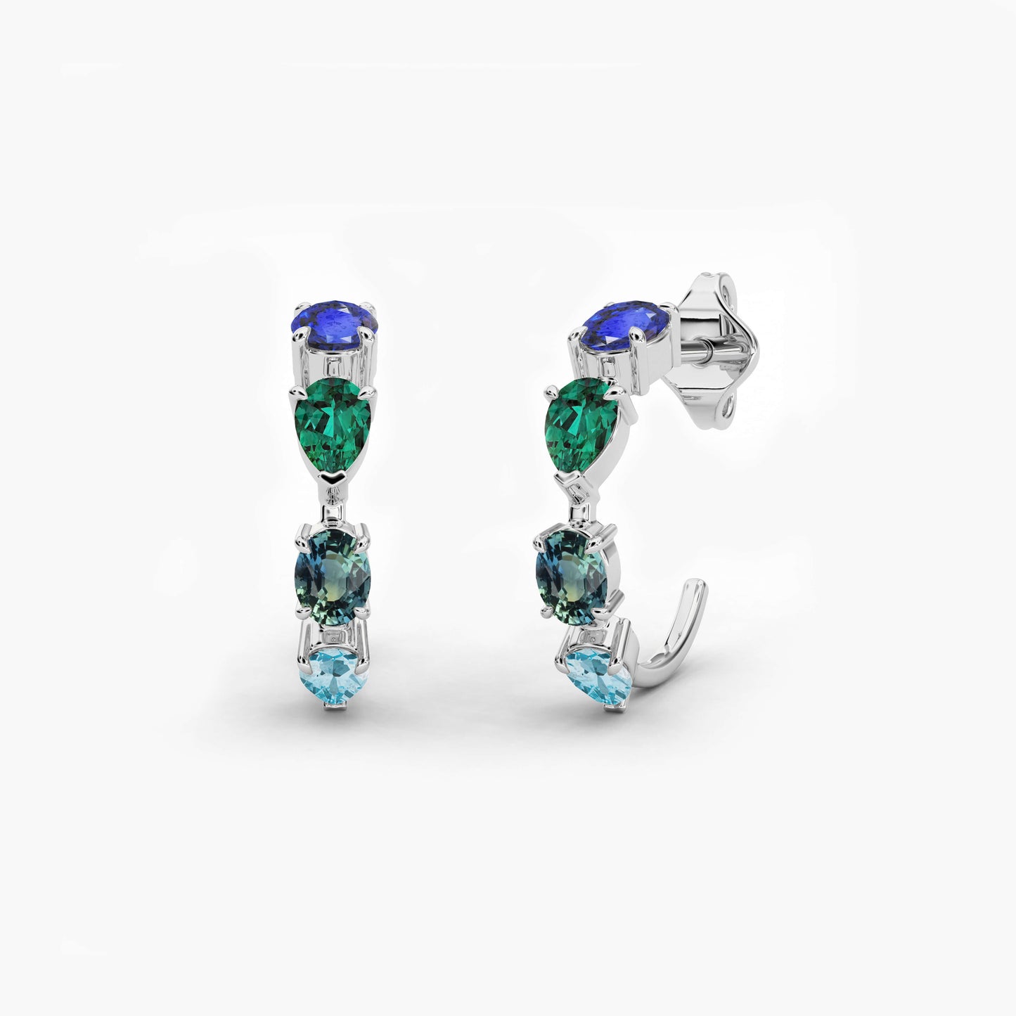 silver gemstone hoop earrings