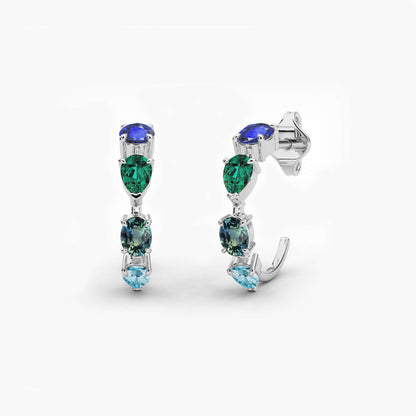 silver gemstone hoop earrings