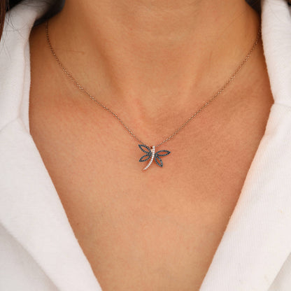Black and White Diamond Dragonfly Pendant