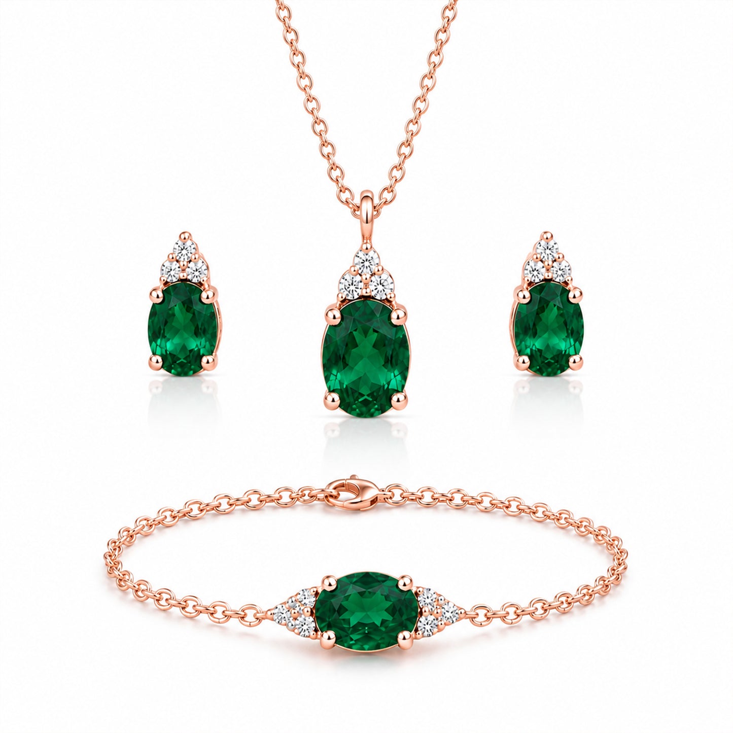 Green Diamond Silver Pendant Set with Bracelet
