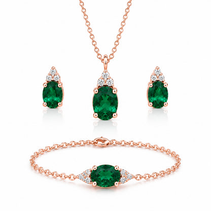 Green Diamond Silver Pendant Set with Bracelet