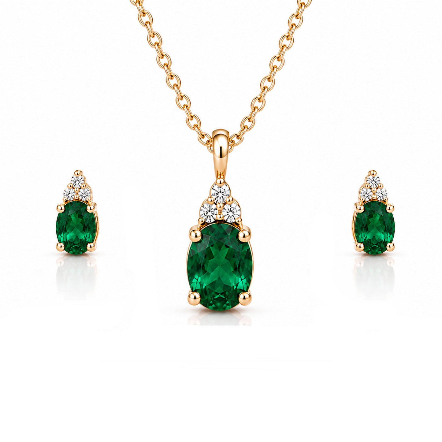 Green Diamond Silver Pendant Set with Bracelet