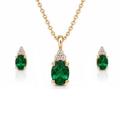 Green Diamond Silver Pendant Set with Bracelet