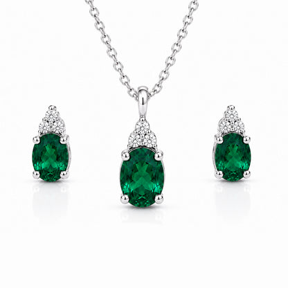 Green Diamond Silver Pendant Set with Bracelet