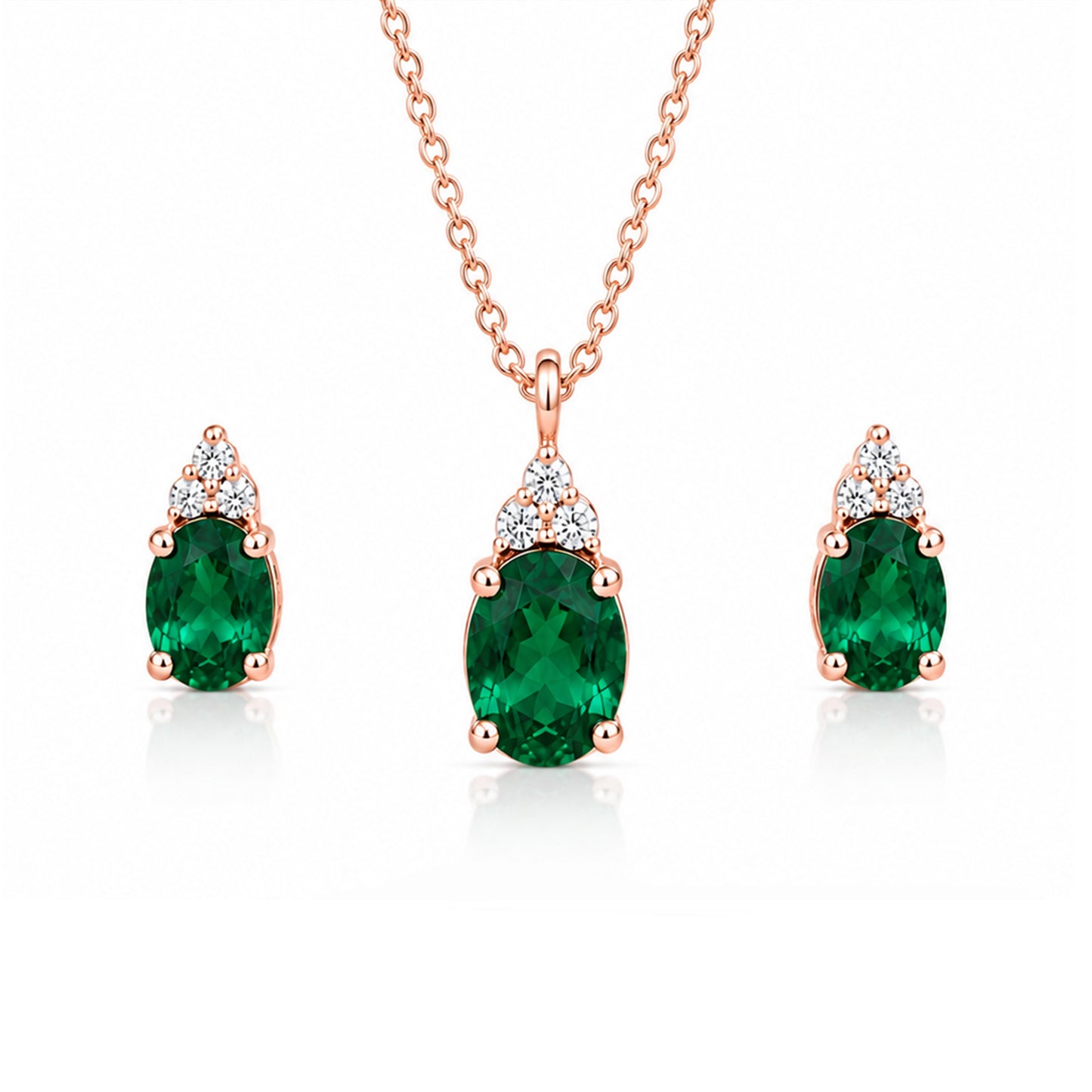 Green Diamond Silver Pendant Set with Bracelet