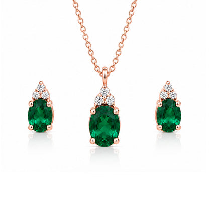 Green Diamond Silver Pendant Set with Bracelet
