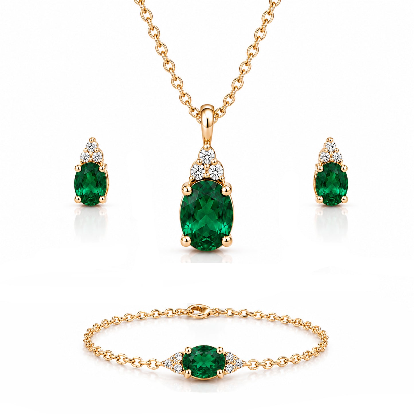 Green Diamond Silver Pendant Set with Bracelet