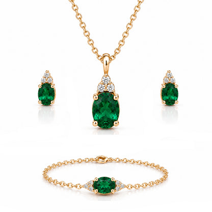 Green Diamond Silver Pendant Set with Bracelet