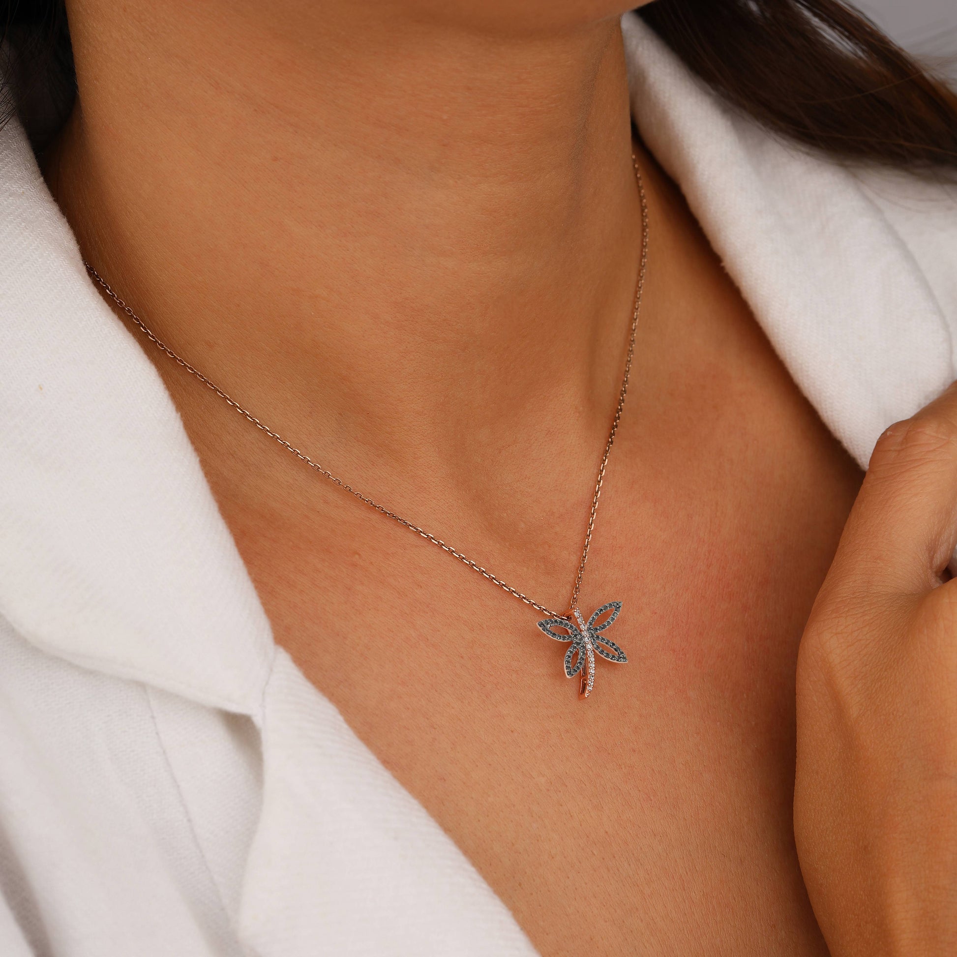 Black and White Diamond Dragonfly Pendant