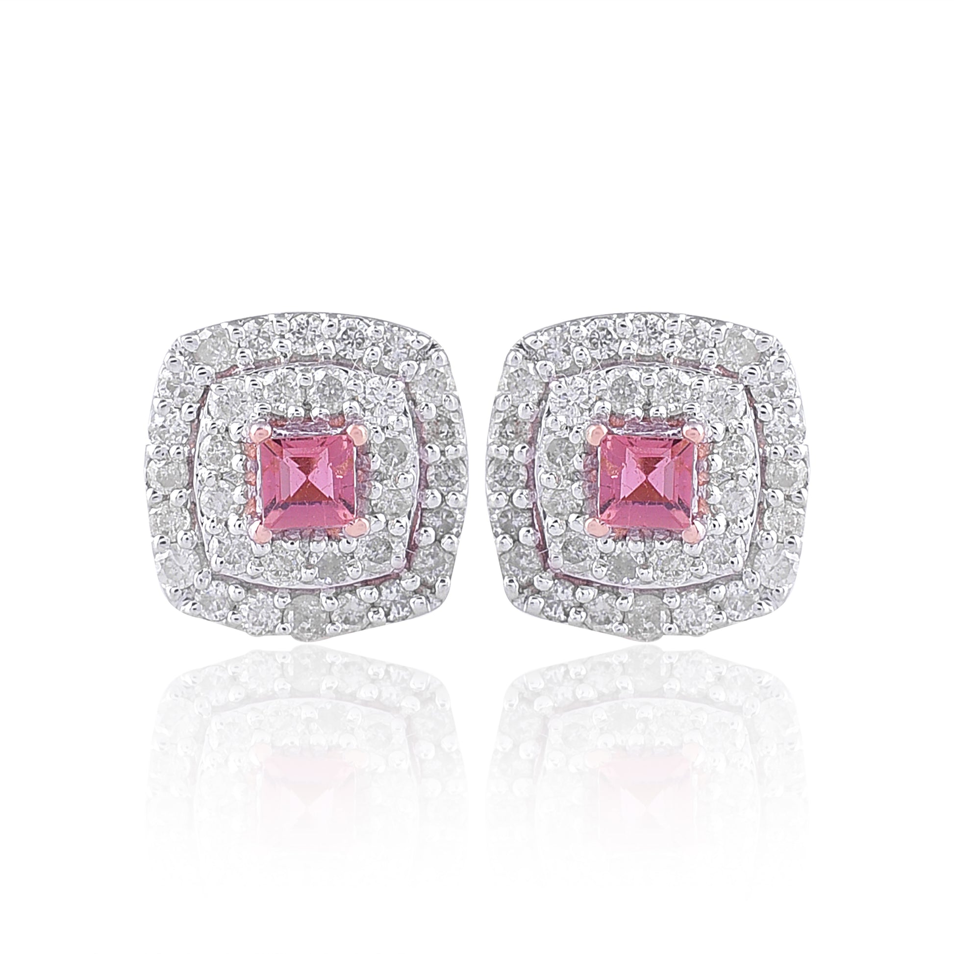 Pair of earrings with pink gemstones and silver