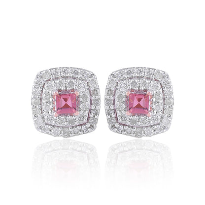 Pair of earrings with pink gemstones and silver
