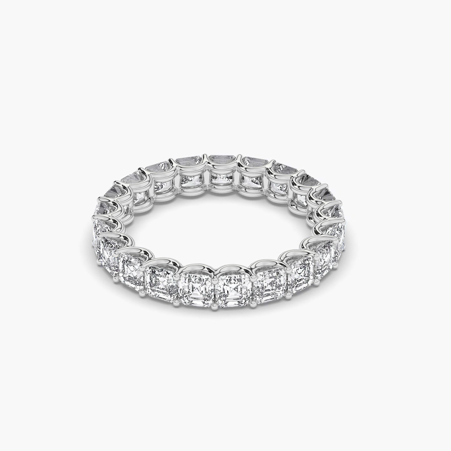 asscher diamond silver wedding bands
