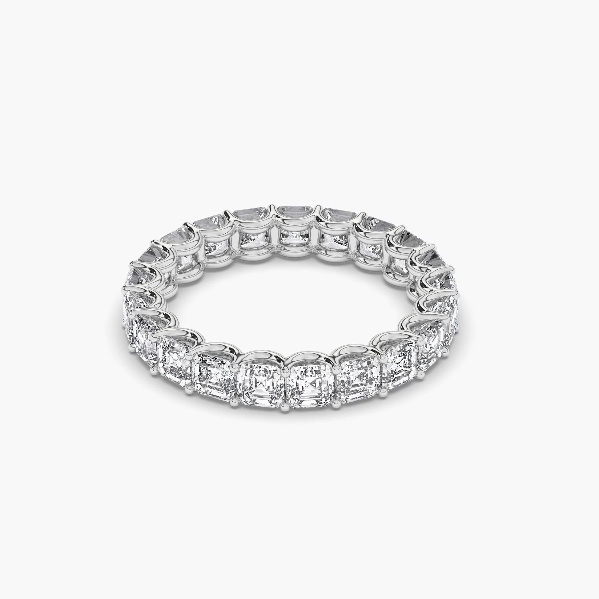 asscher diamond silver wedding bands