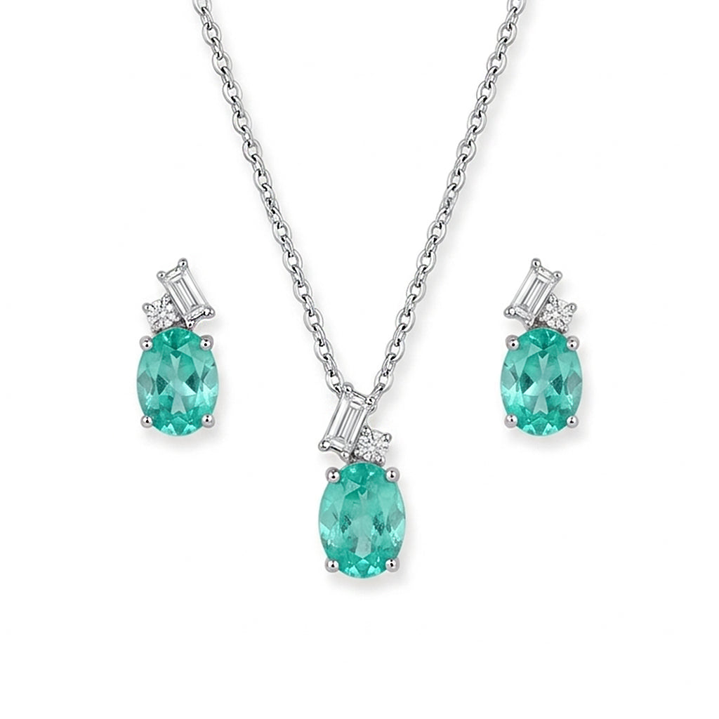Green Paraiba Diamond Pendant Set Silver