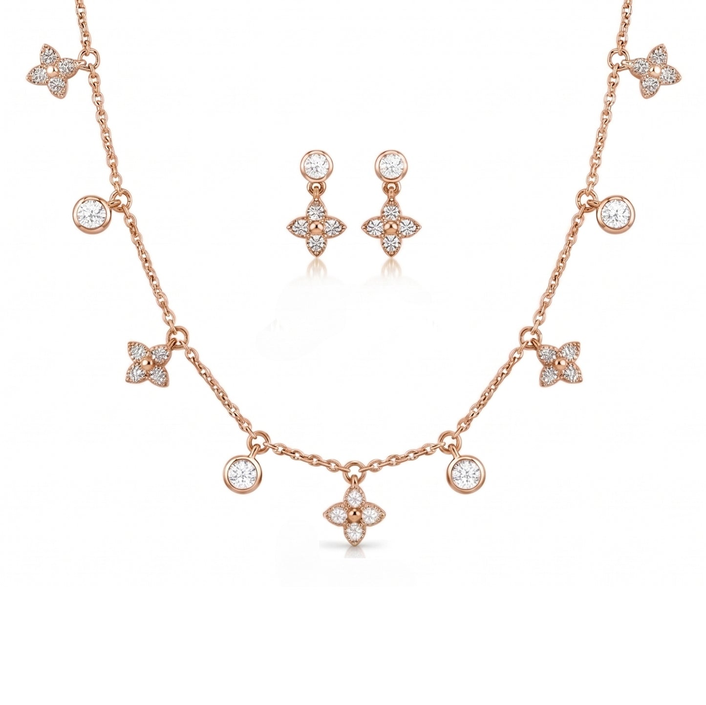 Rose gold-plated necklace and earrings set 