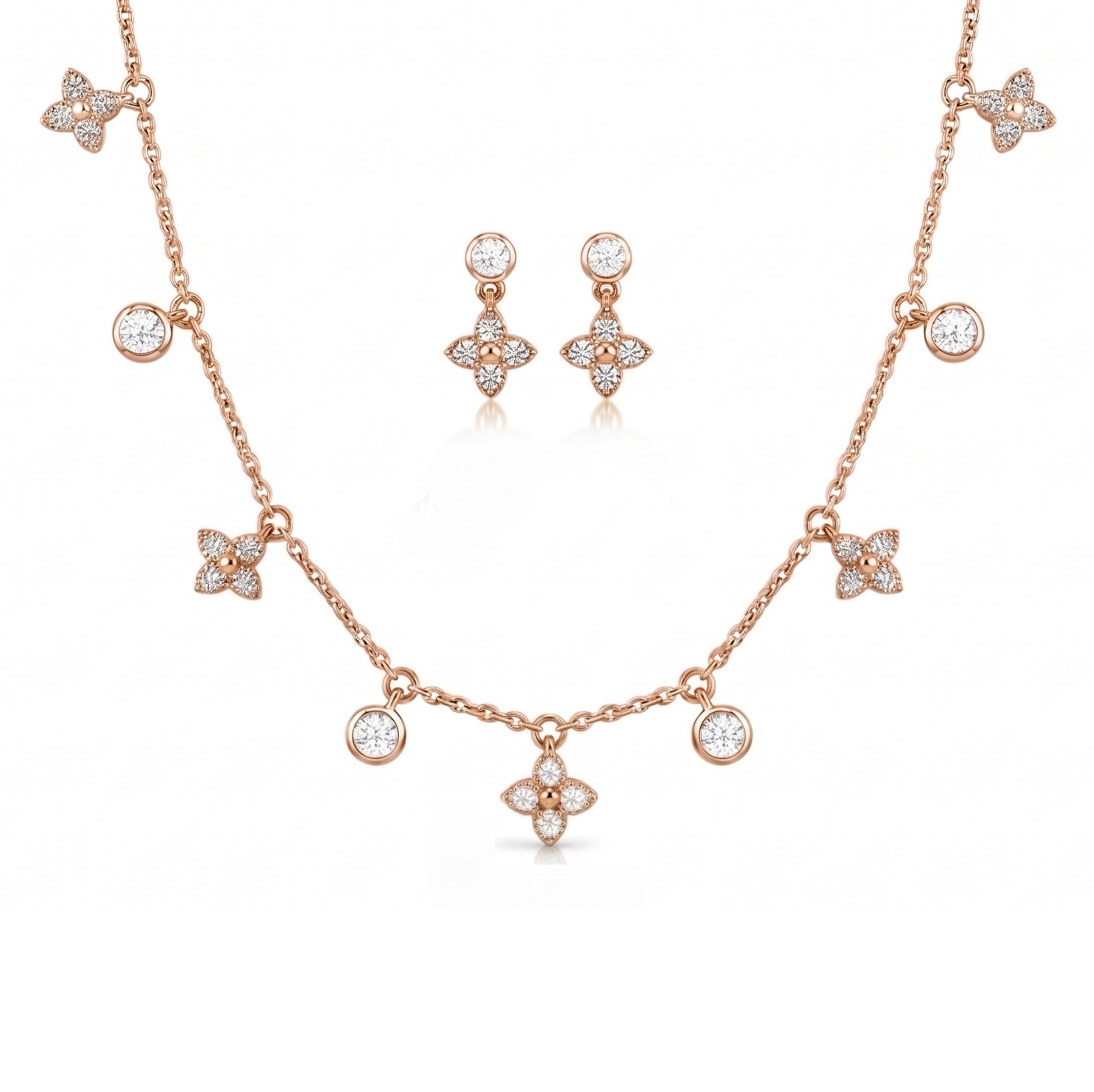 Rose gold-plated necklace and earrings set 