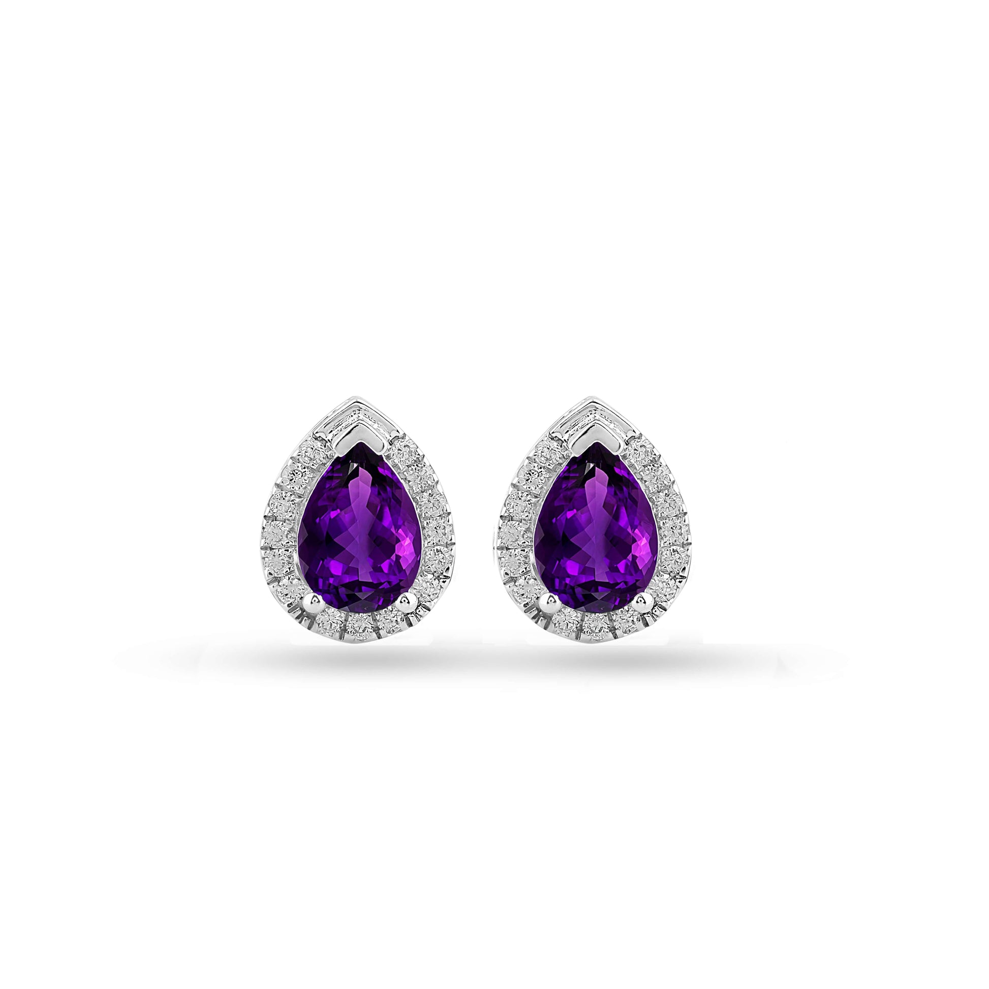 Pair of teardrop-shaped purple gemstone earrings 