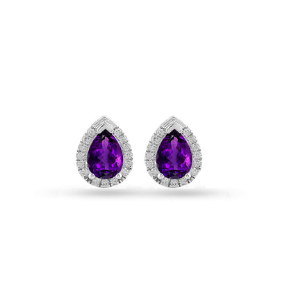 Pair of teardrop-shaped purple gemstone earrings 