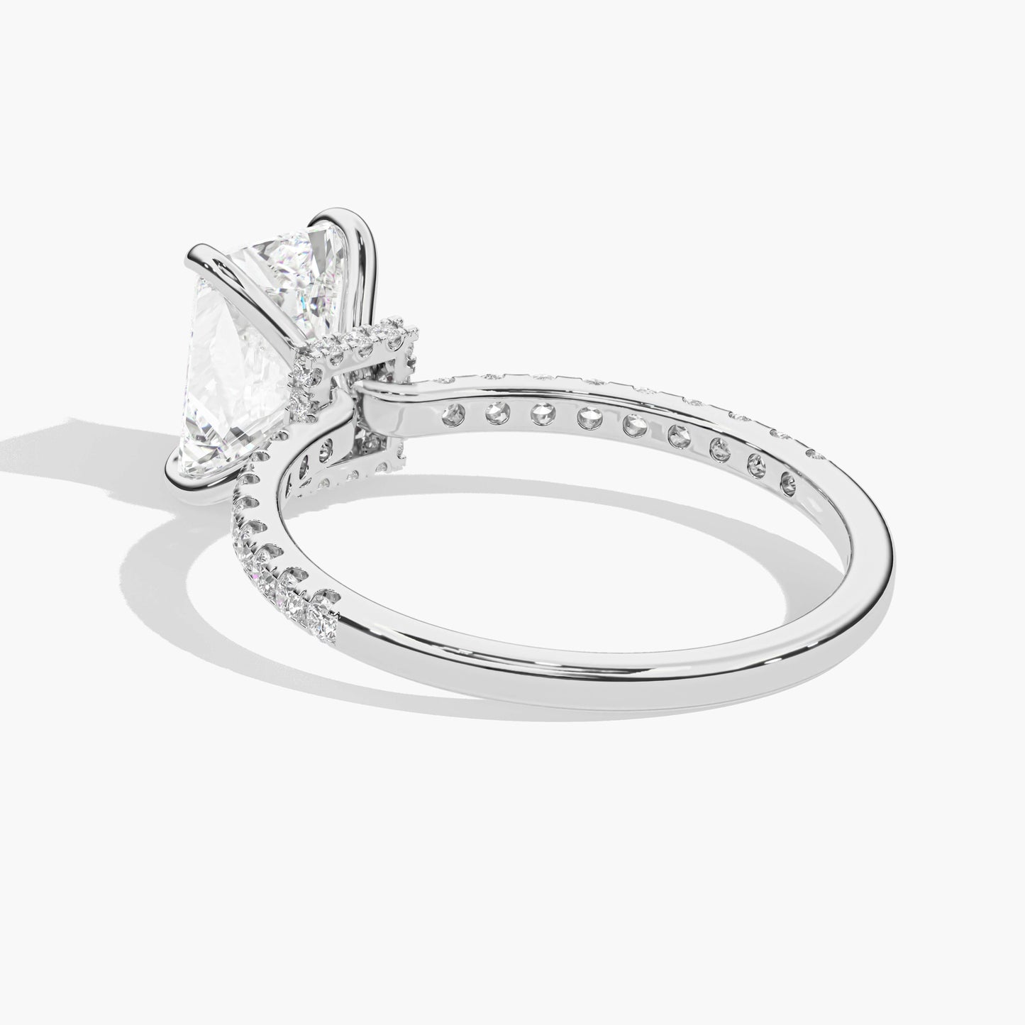 Radiant diamond hidden halo engagement ring