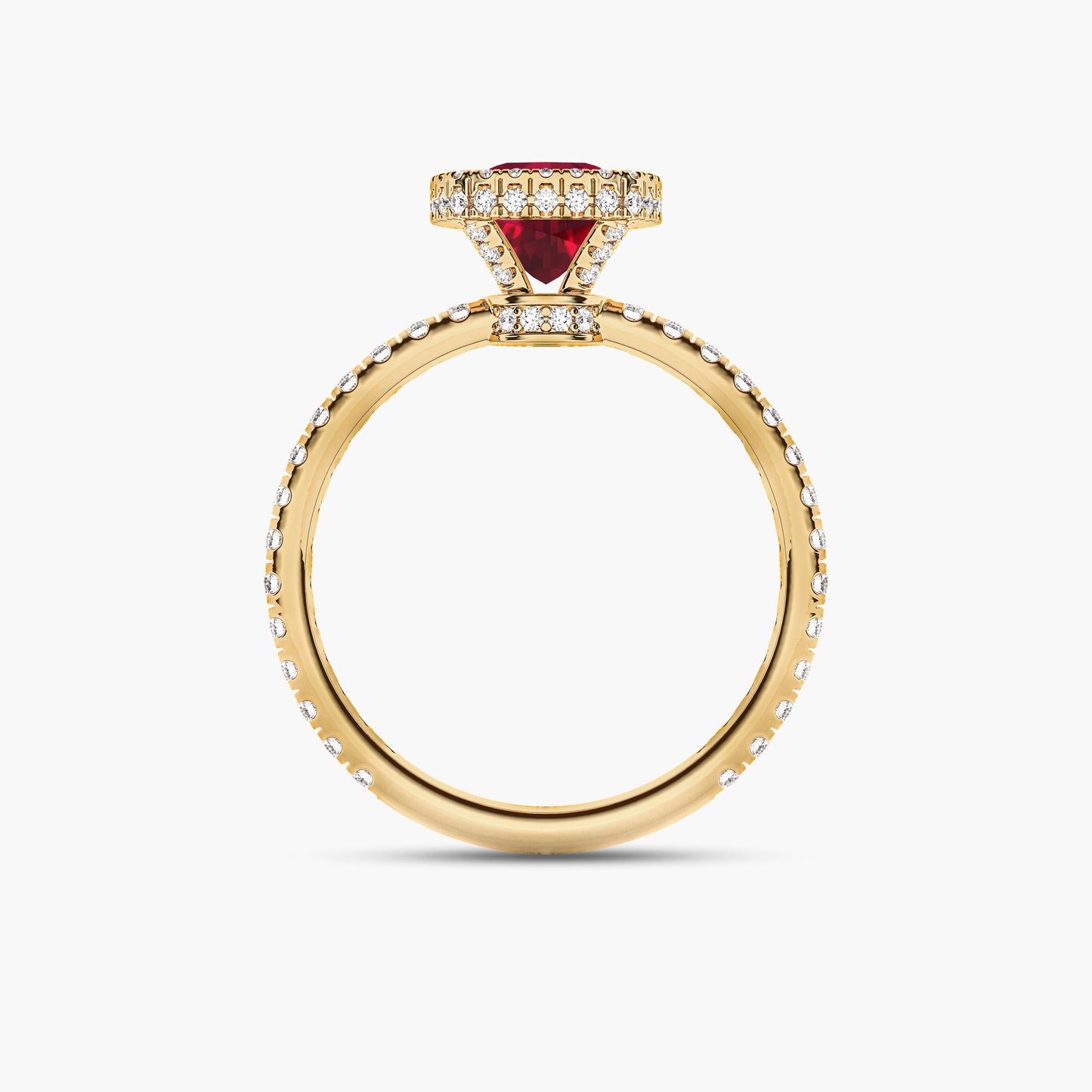 Halo cushion cut ruby diamond ring
