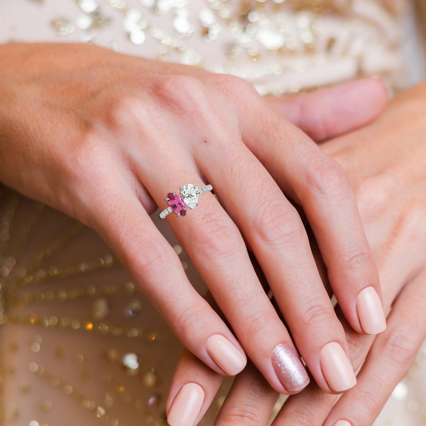 Silver two-stone ring