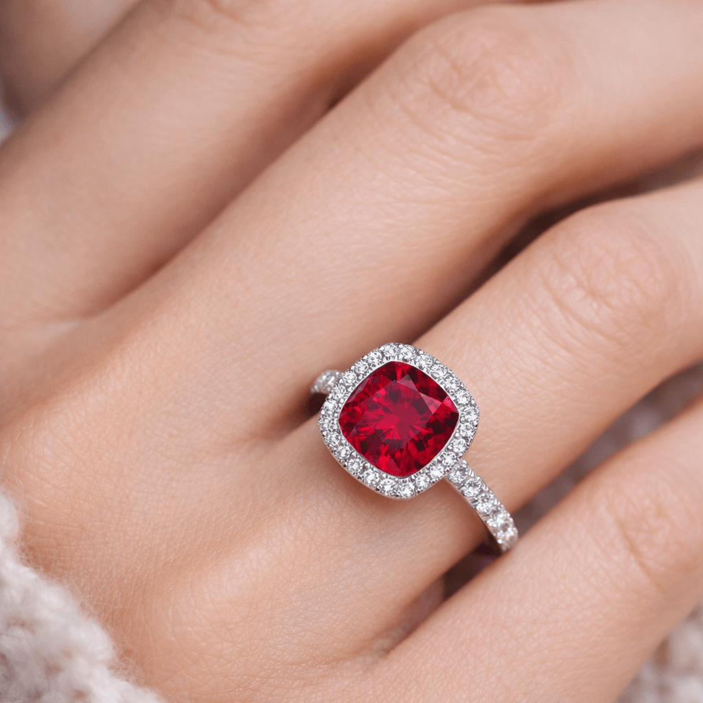 Halo ring with ruby diamond 