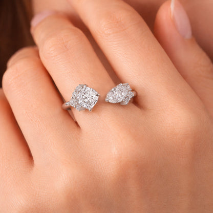Two Diamond Cuff Ring Sterling Silver